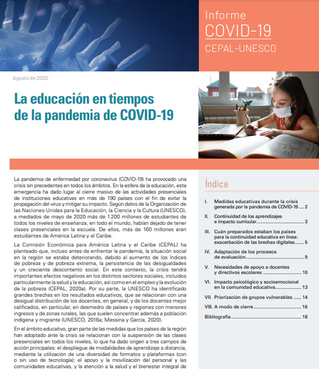 La educación en tiempos de la pandemia de COVID-19